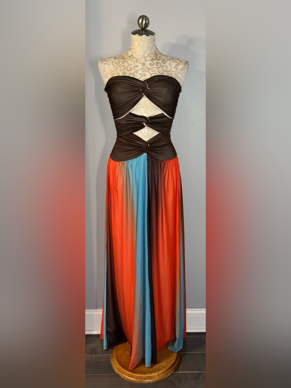 Multi-Color Gradient Maxi Skirt - Orange & Blue